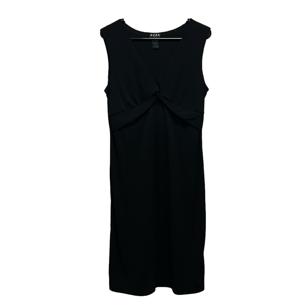 BCBG Paris Vintage Mid Length V-Neck Knot Black Sleeveless Dress Size Large